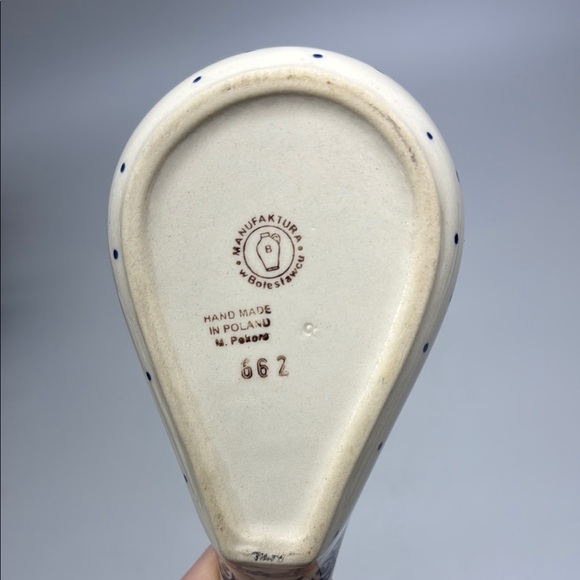 Artisanal Polish Pottery Blue and White Ceramic Spoon Rest Kitchen Tool - Picture 11 of 12